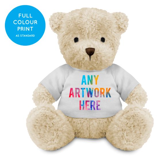 Promotional James III White Teddy Bear 18cm - Printed Soft Toys - Medium Soft Toy - Full Colour Print as standard