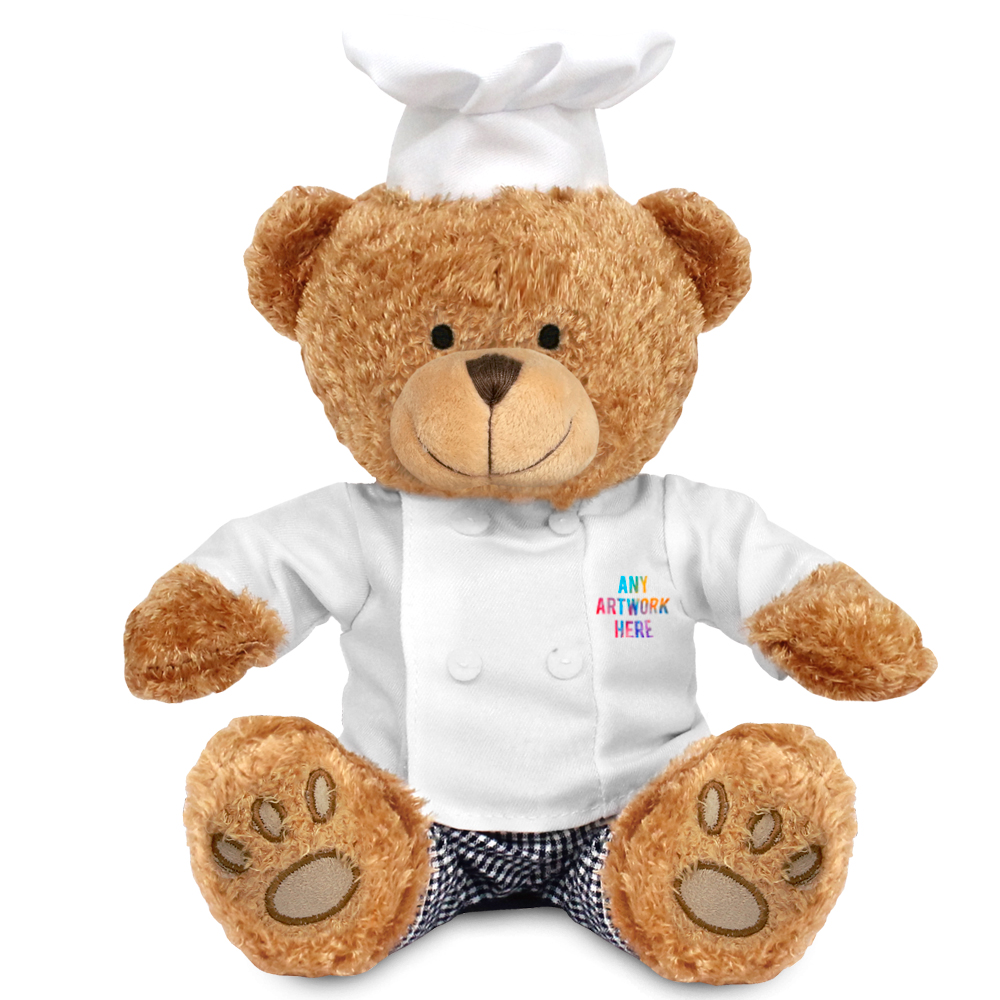 Promotional Edward I Brown Bear in Printed Chef Outfit - Branded Soft Toys - Extra Large Teddy Bear