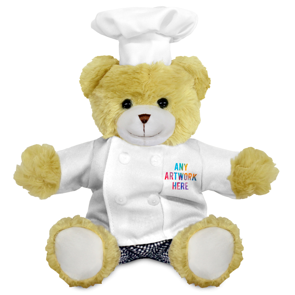 Promotional Elizabeth Bear in Printed Chef Outfit - Branded Soft Toys - LargeTeddy Bear